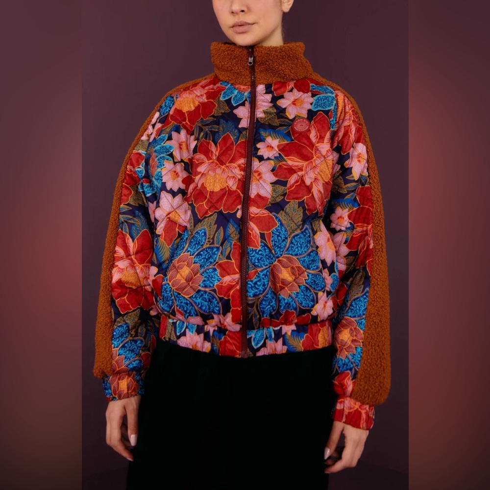 Farm Rio | Toucanfly Reversible Quilted Floral Bouclé Jacket | Sz XS - Picture 3 of 14